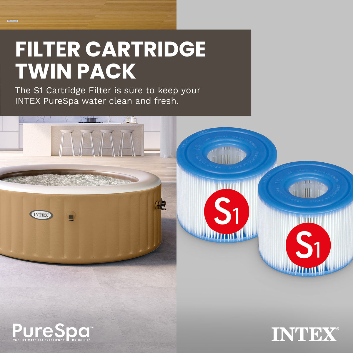 Intex 29001E PureSpa Type S1 Easy Set Spa Filter Replacement Cartridges, 2 Pack