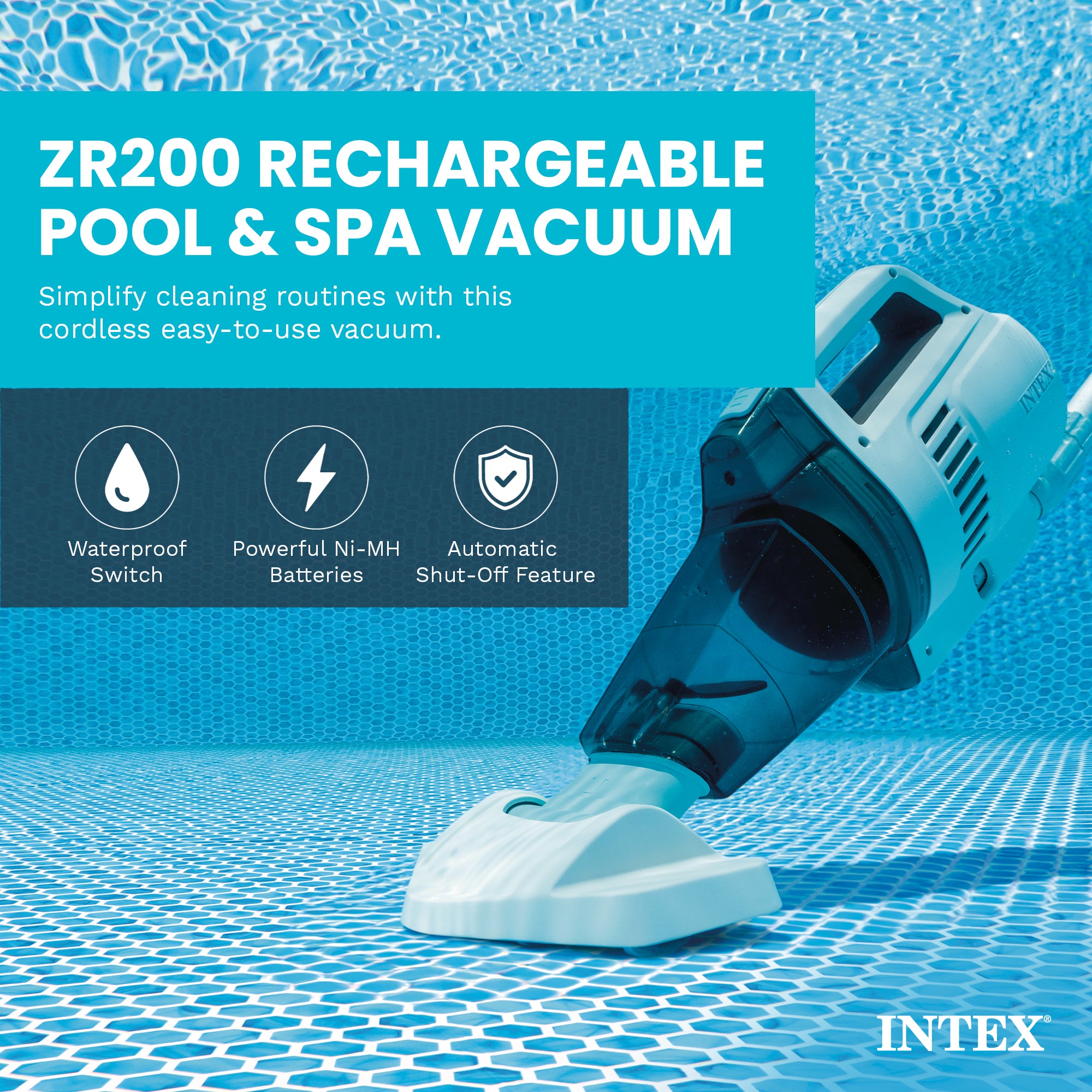 Intex ZR200 Rechargeable Cordless Telescoping Pool Vacuum with 2 Brush Heads