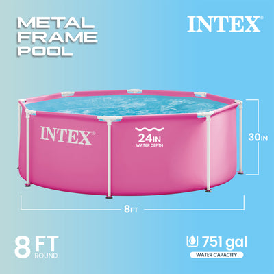 INTEX 28290EP 8Ft X 30In Pink Metal Frame Above Ground Swimming Pool, Pool Only