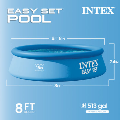 Intex 28106EH 8' x 24" Easy Set Inflatable Ring Round Swimming Pool, Blue