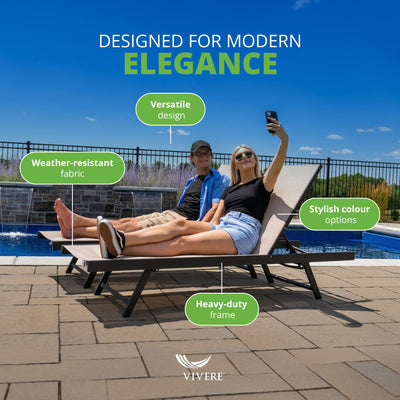Vivere Aluminum Outdoor Chaise Lounge Chairs for Patio and Pool, Set of 2, Cocoa