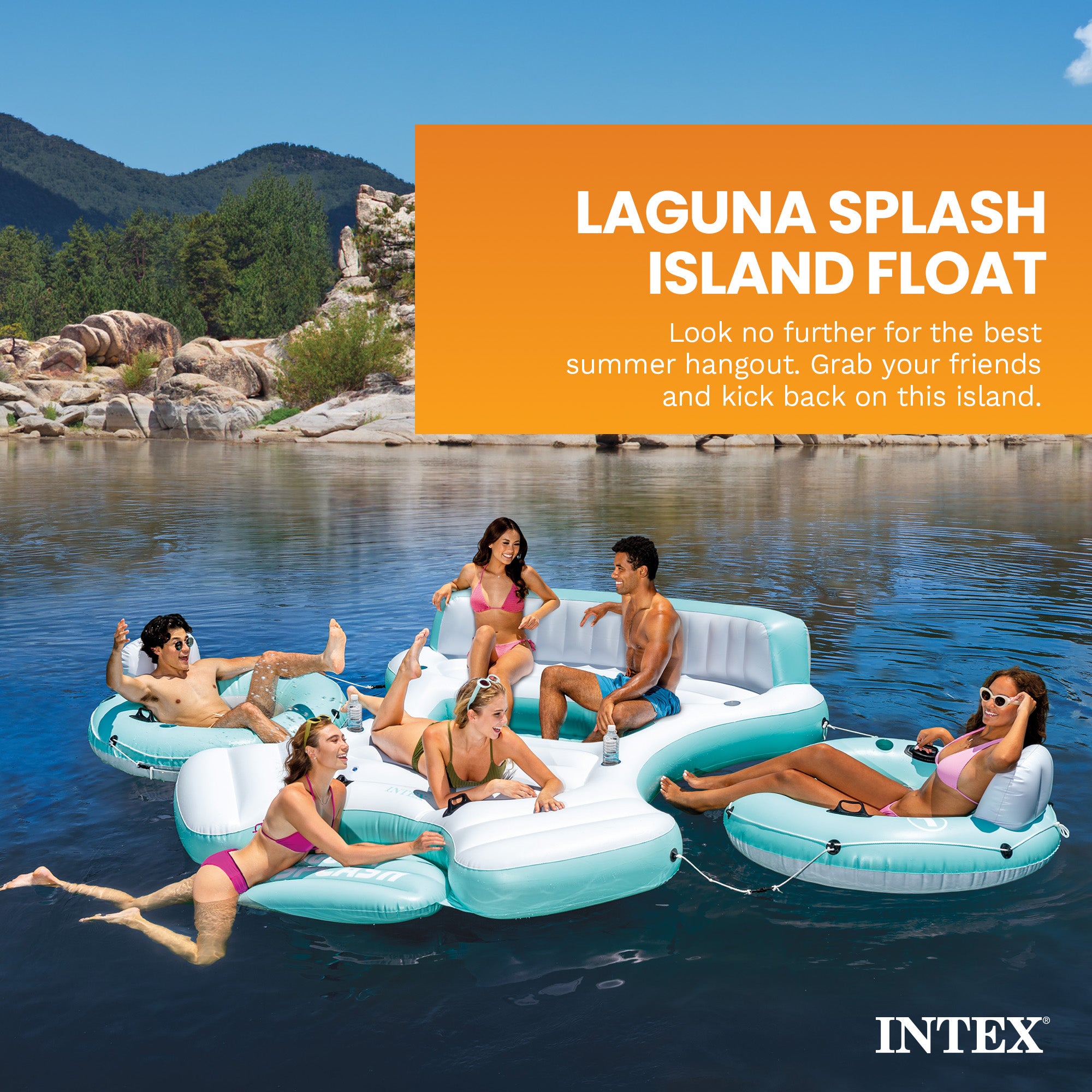 Intex Laguna Splash Island Floating Water Raft with 2 Detachable Lounge Tubes