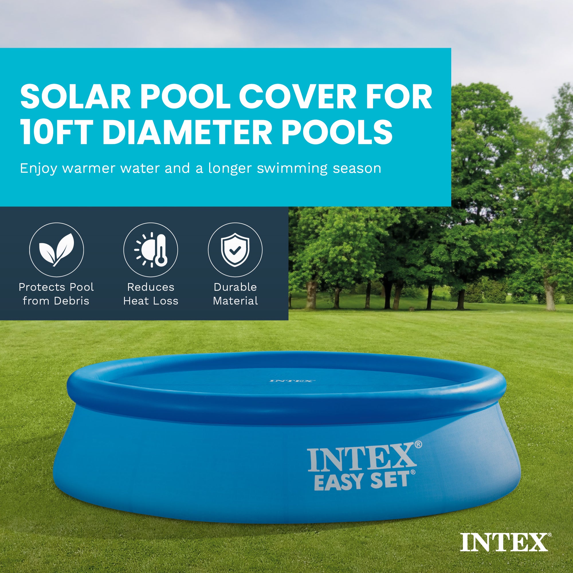 Intext 9.5 Foot Solar Cover Accessory for Above Ground Swimming Pools, Blue