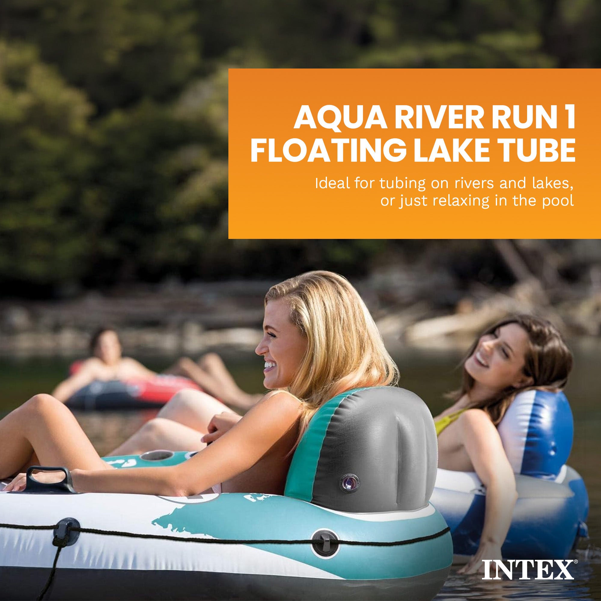Intex River Run Single Inflatable Lake Floating Water Tube Lounger, Color Varies