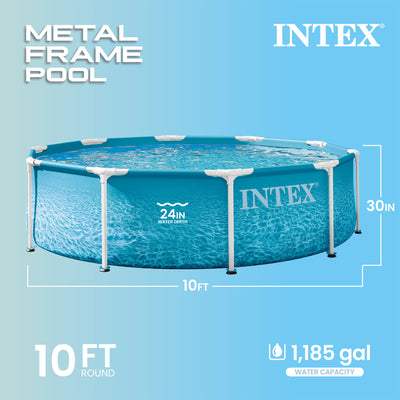INTEX 10Ft X 30In Beachside Metal Frame Above Ground Pool, Pool Only (For Parts)