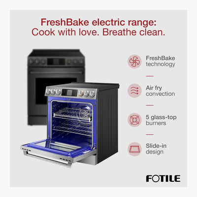 FOTILE Stainless Steel FreshBake 30" Oven, Electric Range 5 Burner Cooktop Stove