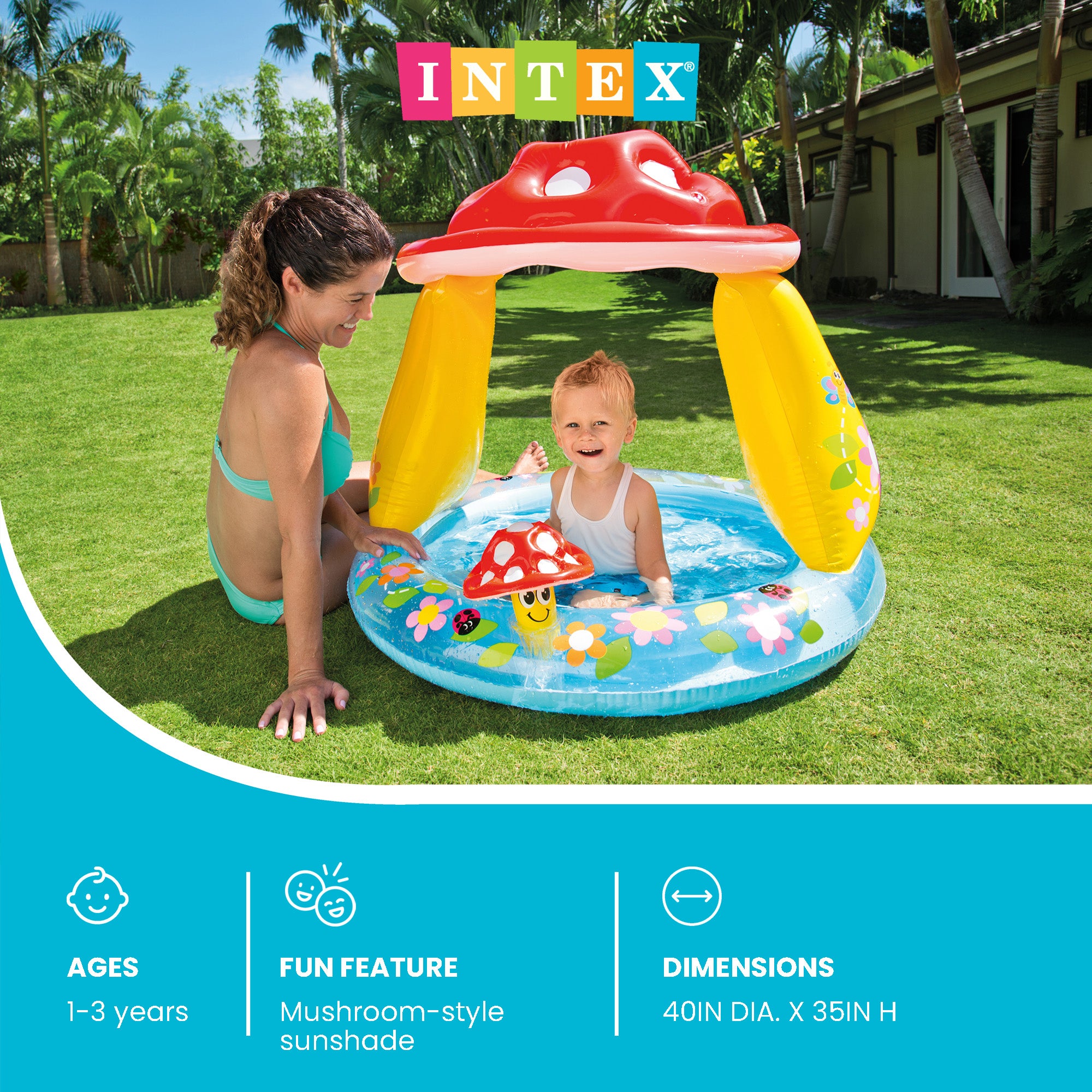 Intex Inflatable Mushroom Water Play Center Kiddie Baby Swimming Pool Ages 1-3