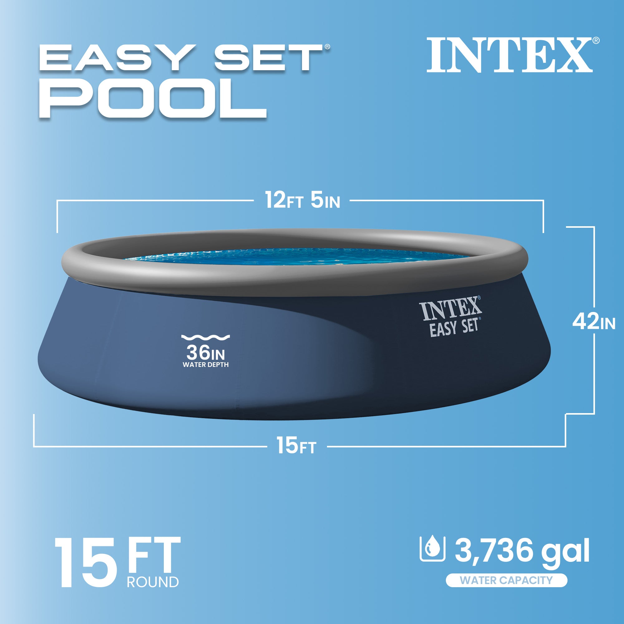 Intex Easy Set 15' x 42" Round Inflatable Outdoor Above Ground Swimming Pool Set