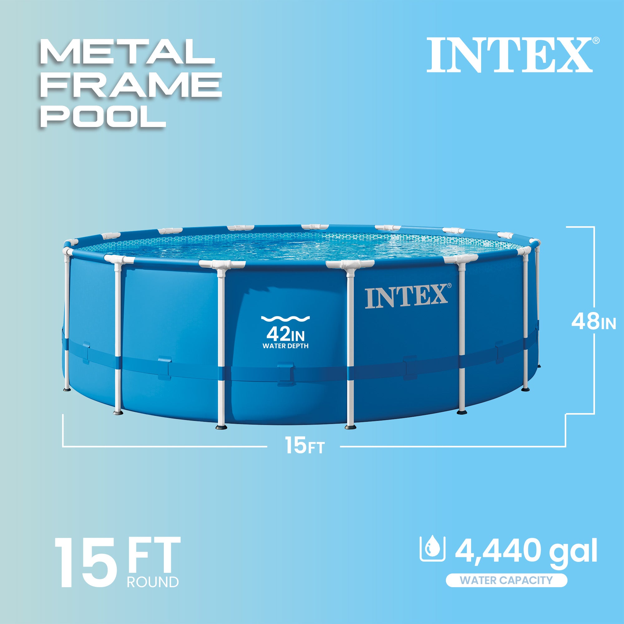 Intex 28241EH 15ft x 48in Metal Frame Above Ground Pool Set with Pump & Cover