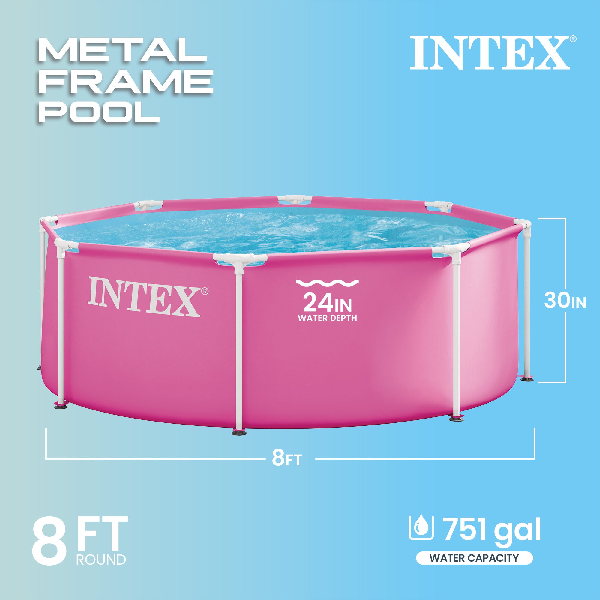 INTEX 28290EP 8Ft X 30In Pink Metal Frame Above Ground Swimming Pool,  (Used) - VMInnovations