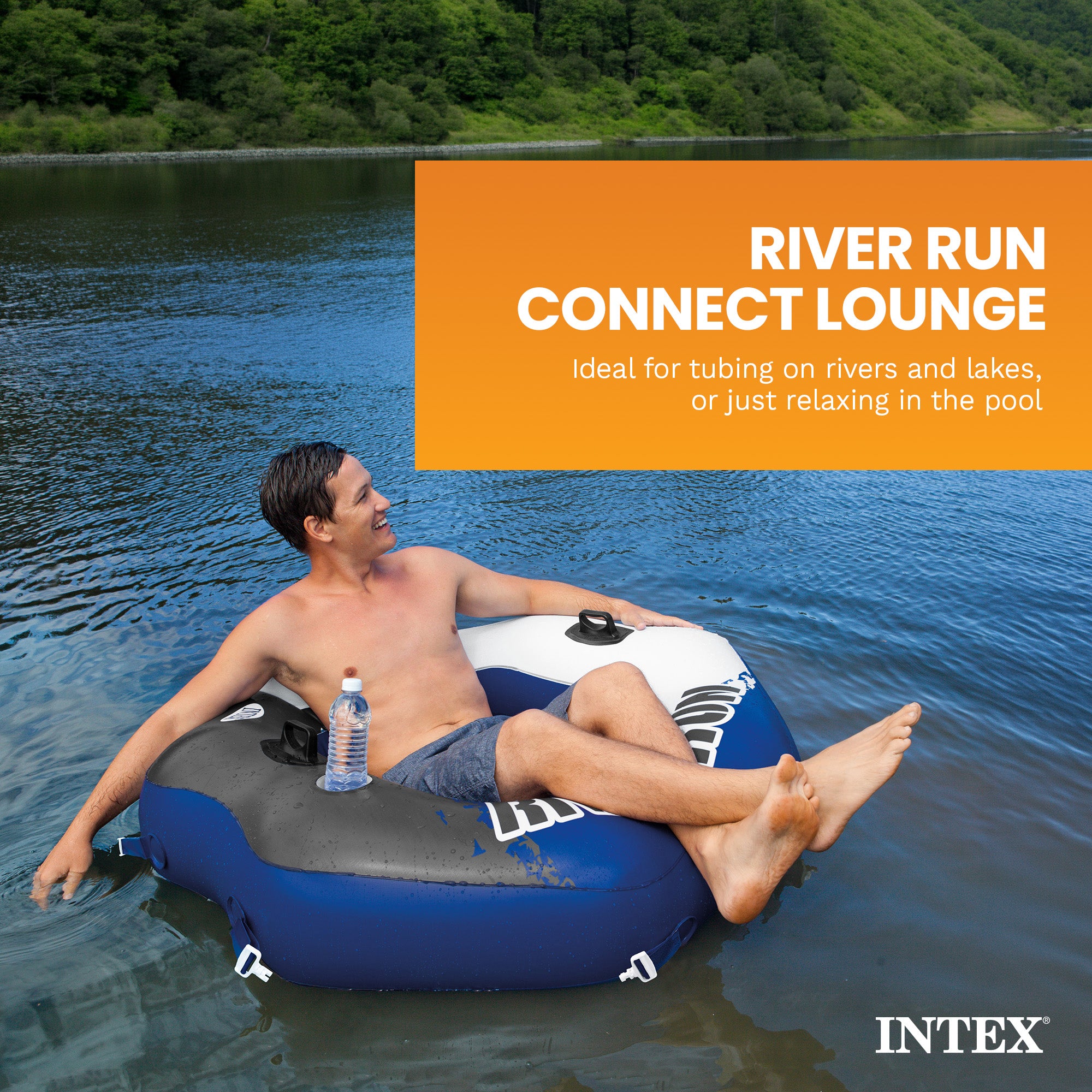 Intex River Run Single Person Inflatable Connecting Floating Lounge Tube Chair