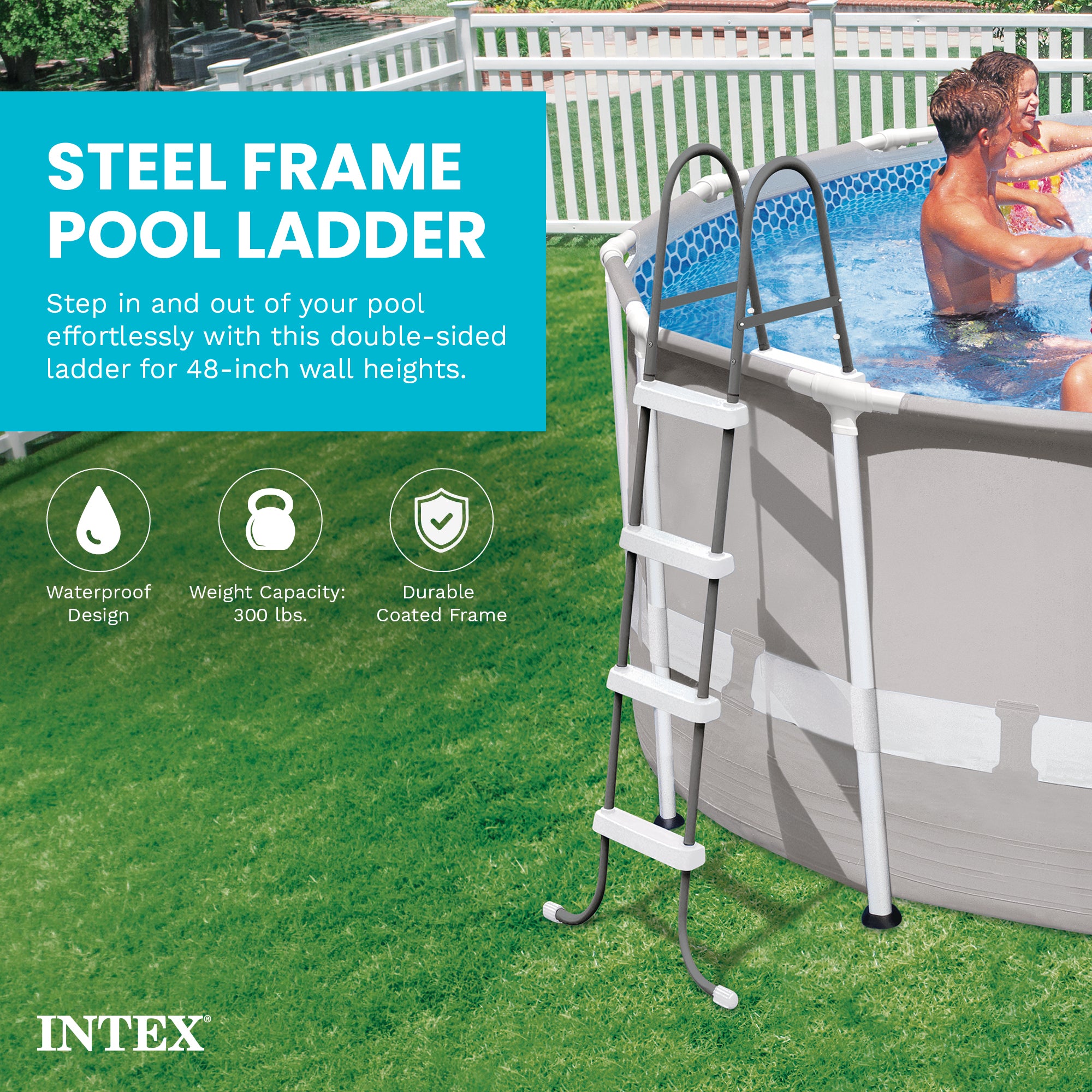 Intex Steel Frame Above Ground Swimming Pool Ladder for 48 Inch High Wall Pools