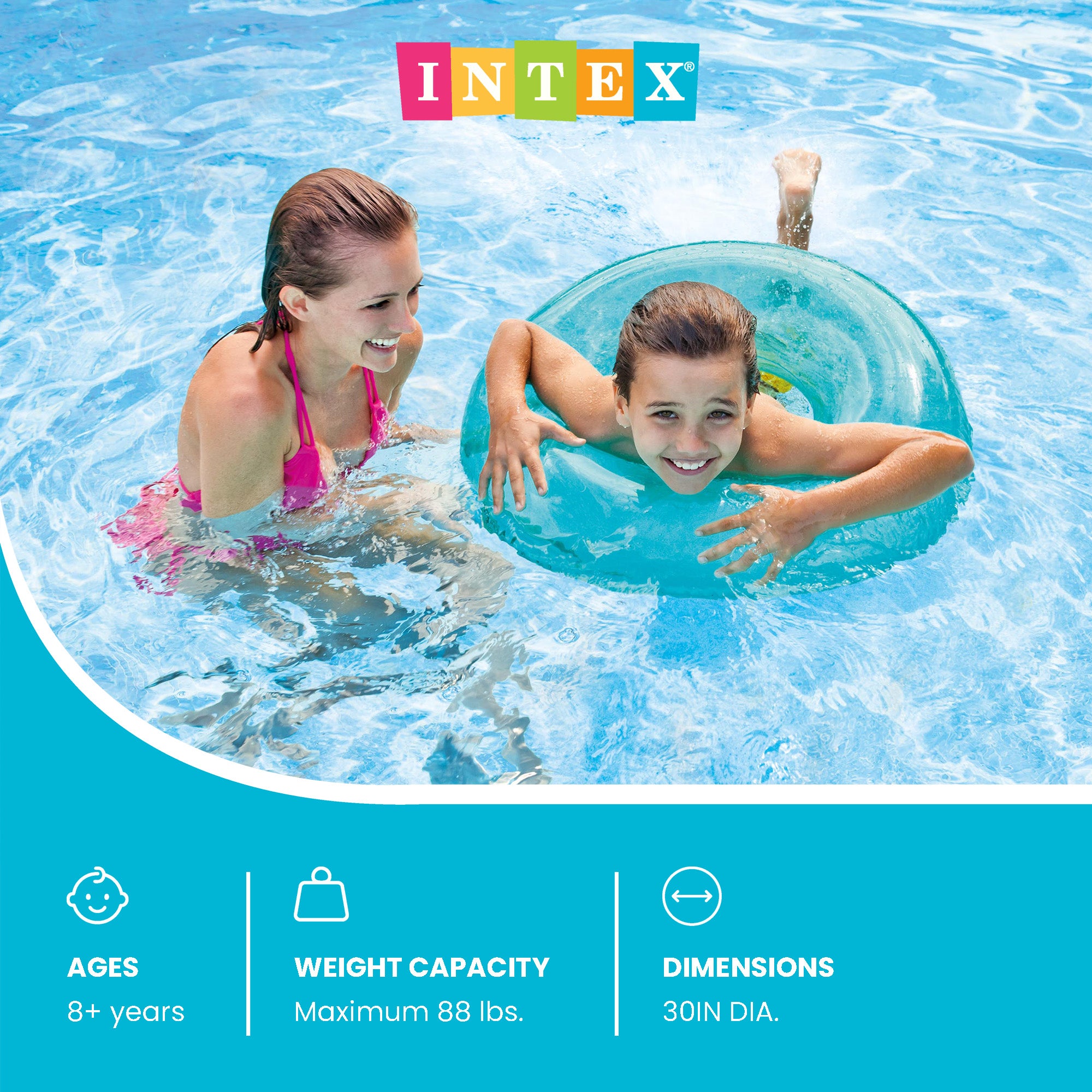 Intex 59260EP Colorful Transparent Inflatable Swimming Pool Beach Tube Raft