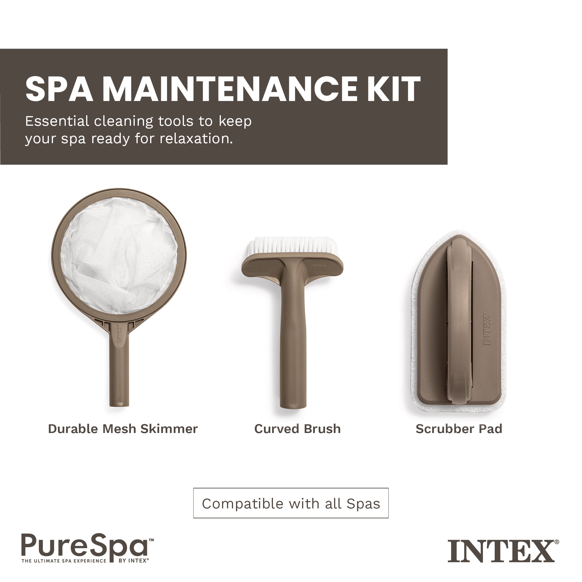 Intex PureSpa Hot Tub Maintenance Accessory Kit with Brush, Skimmer and Scrubber