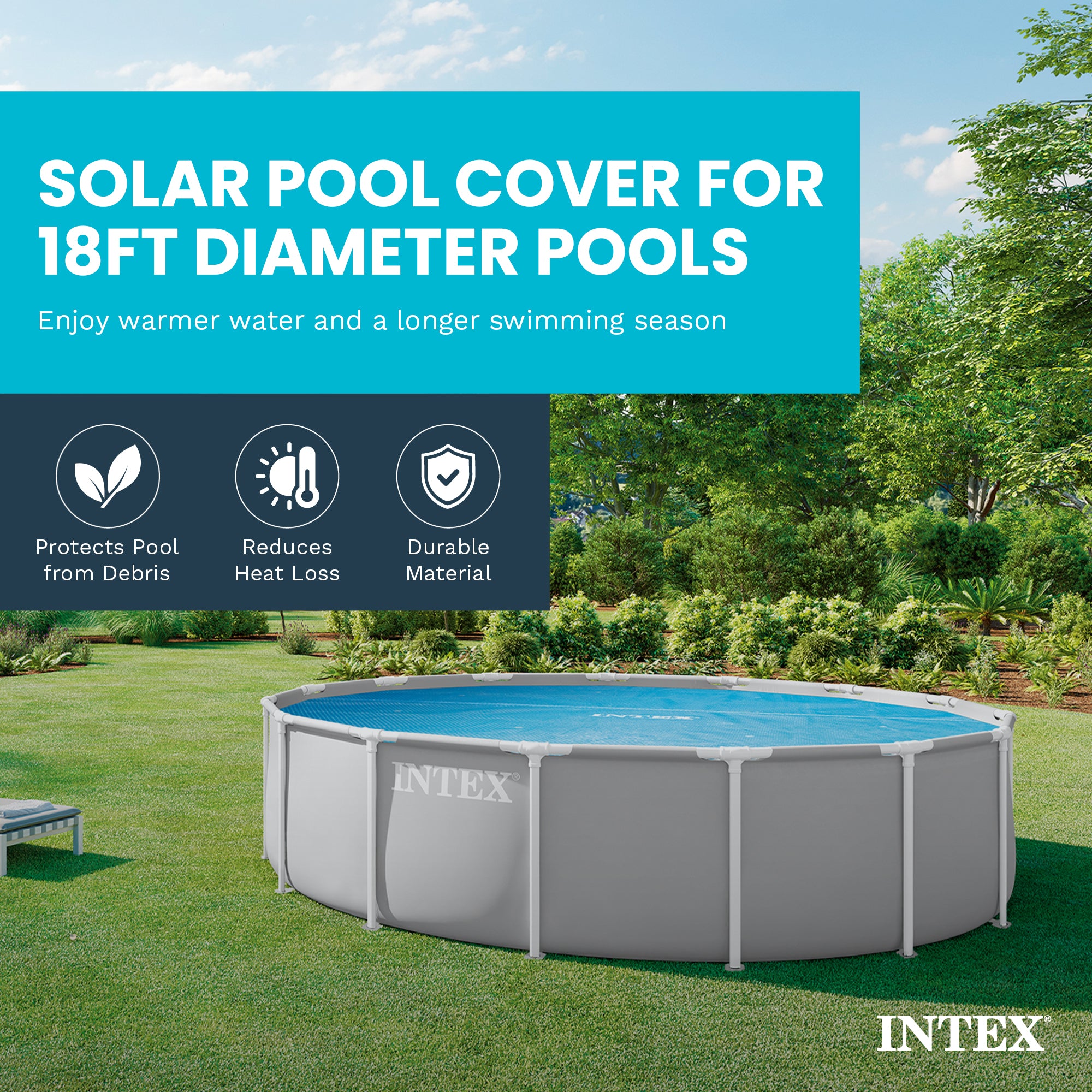 Intex 18 Ft Round Easy Set Blue Solar Cover for Swimming Pools, Pool Cover Only
