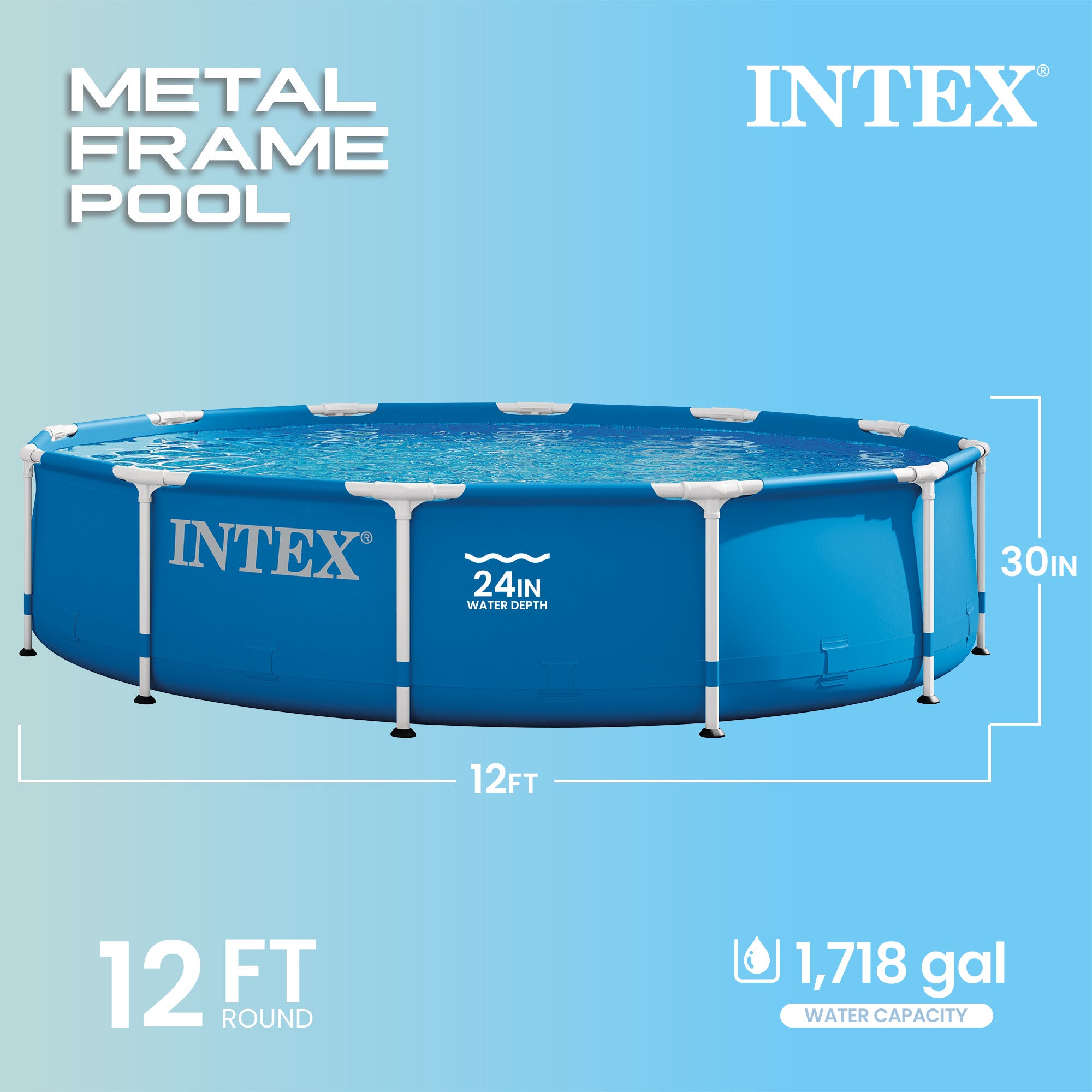 Intex 28211EH 12' x 30" Metal Frame Round Above Ground Swimming Pool with Pump