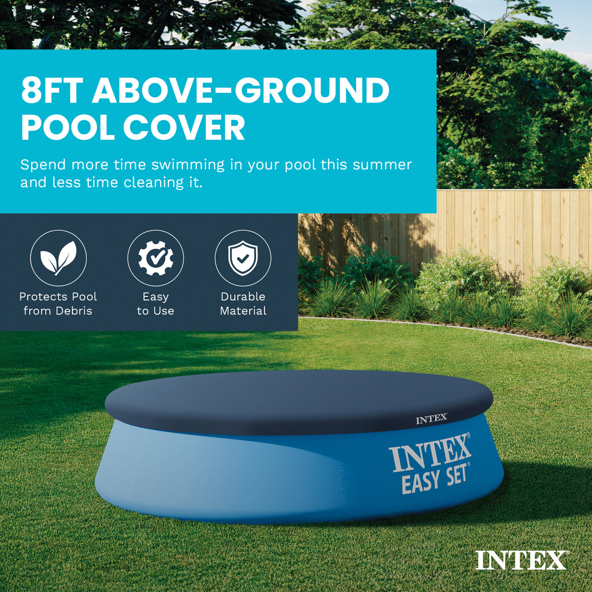 Intex 8' Easy Set Above Ground Swimming Pool Debris Vinyl Round Cover Tarp(Used) - VMInnovations