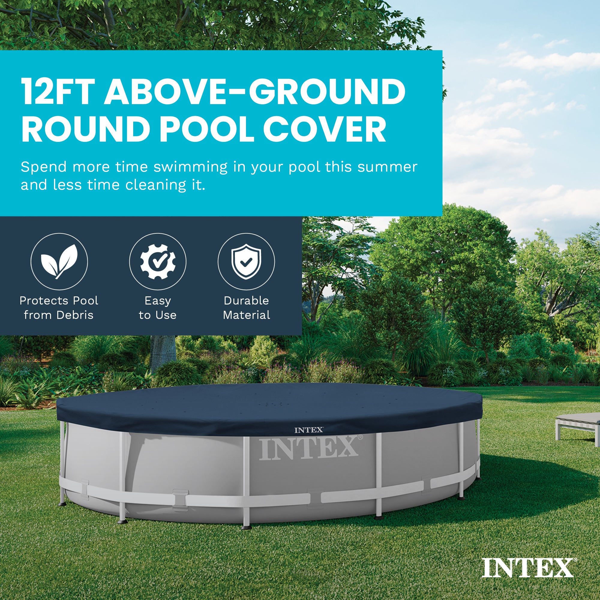 Intex 28031E 12 Foot Round Above Ground Swimming Pool Cover, (Pool Cover Only)