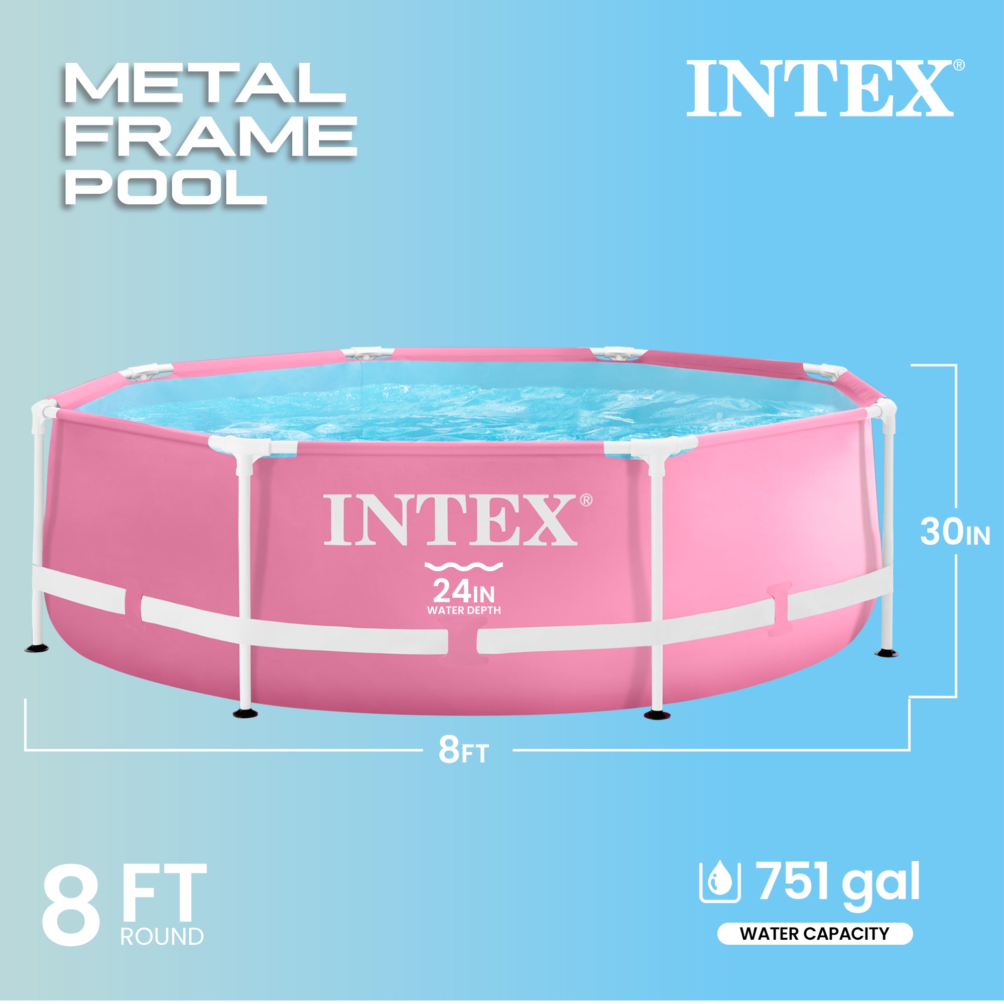 Intex 28290EH 8ft x 30in Round Metal Frame Above Ground Swimming Pool, Pink
