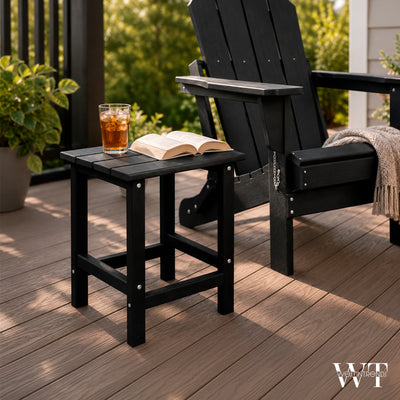 WestinTrends Malibu 14" Square Outdoor Side Table for Adirondack Chair, Black