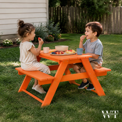WestinTrends Malibu Indoor or Outdoor HDPE Picnic Bench Table for Kids, Orange