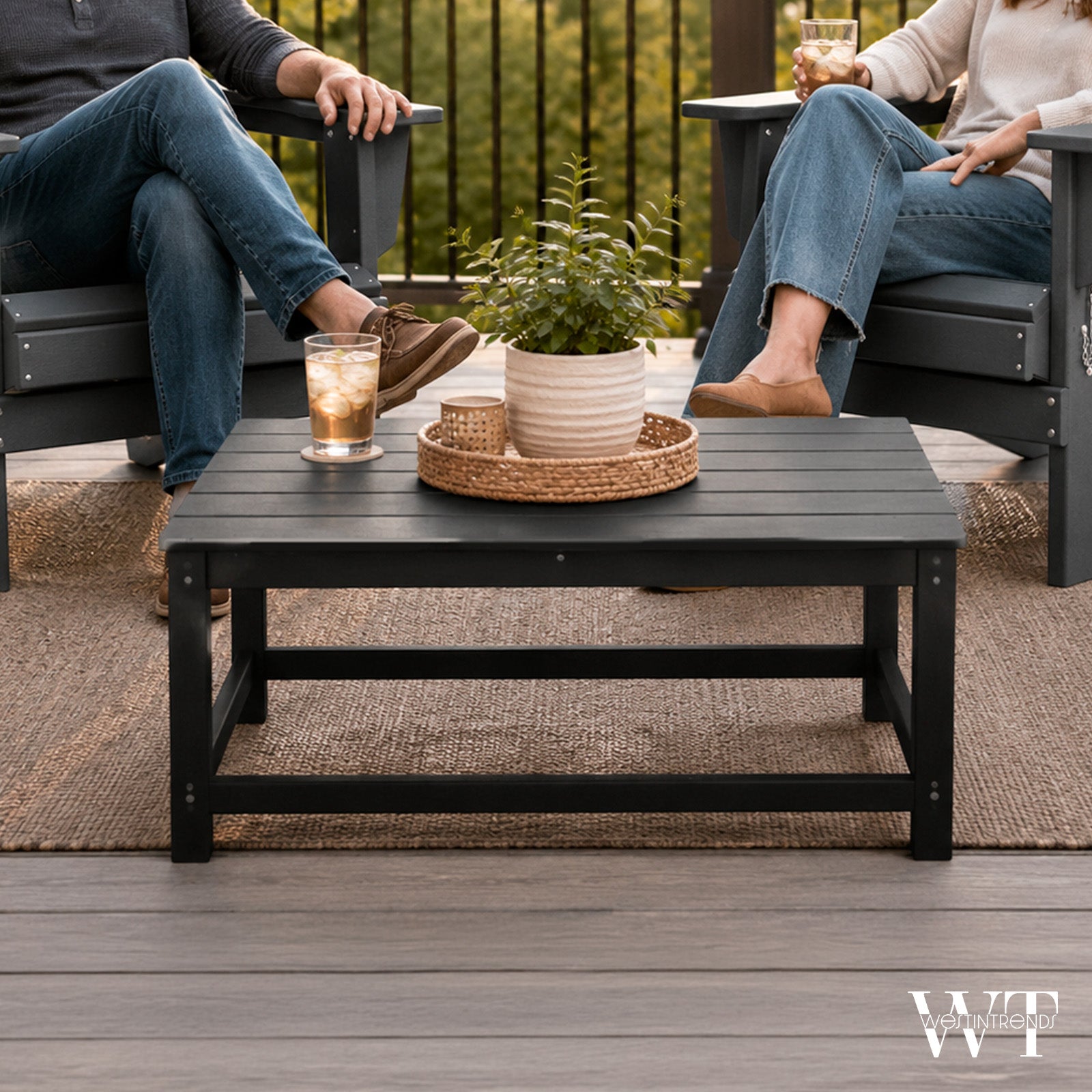 WestinTrends Malibu Outdoor Poly Lumber Coffee Table, 35.25 x 17.5 Inch, Black