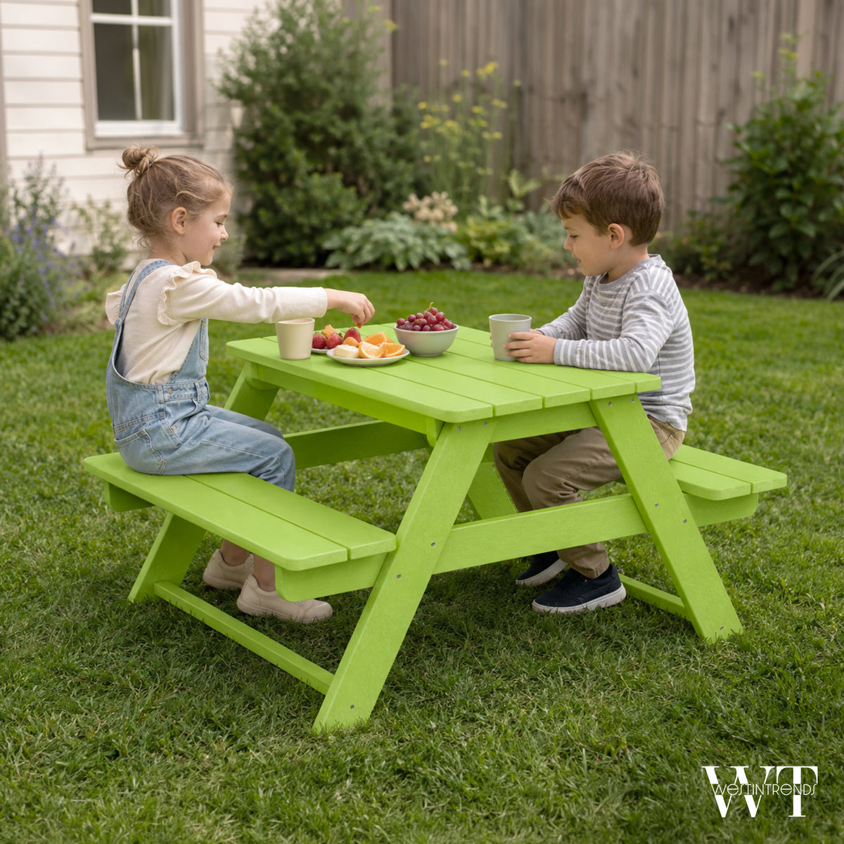 WestinTrends Malibu Indoor/Outdoor Patio HDPE Picnic Bench Table for Kids, Lime