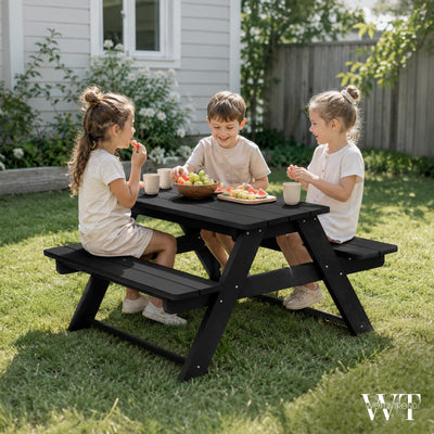 WestinTrends Malibu Indoor/Outdoor Patio HDPE Picnic Bench Table for Kids, Black