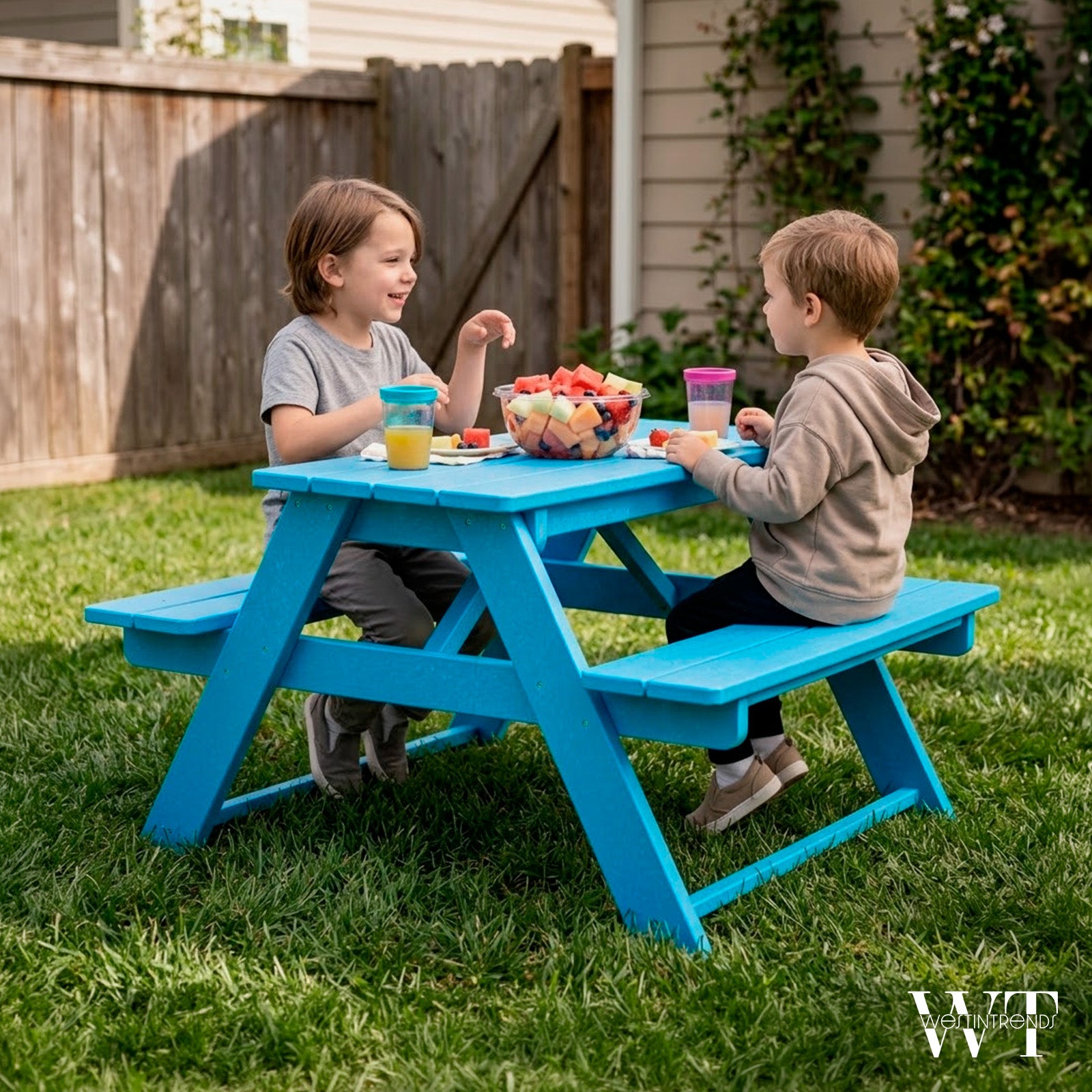 WestinTrends Malibu Outdoor Patio HDPE Picnic Bench Table for Kids, Pacific Blue