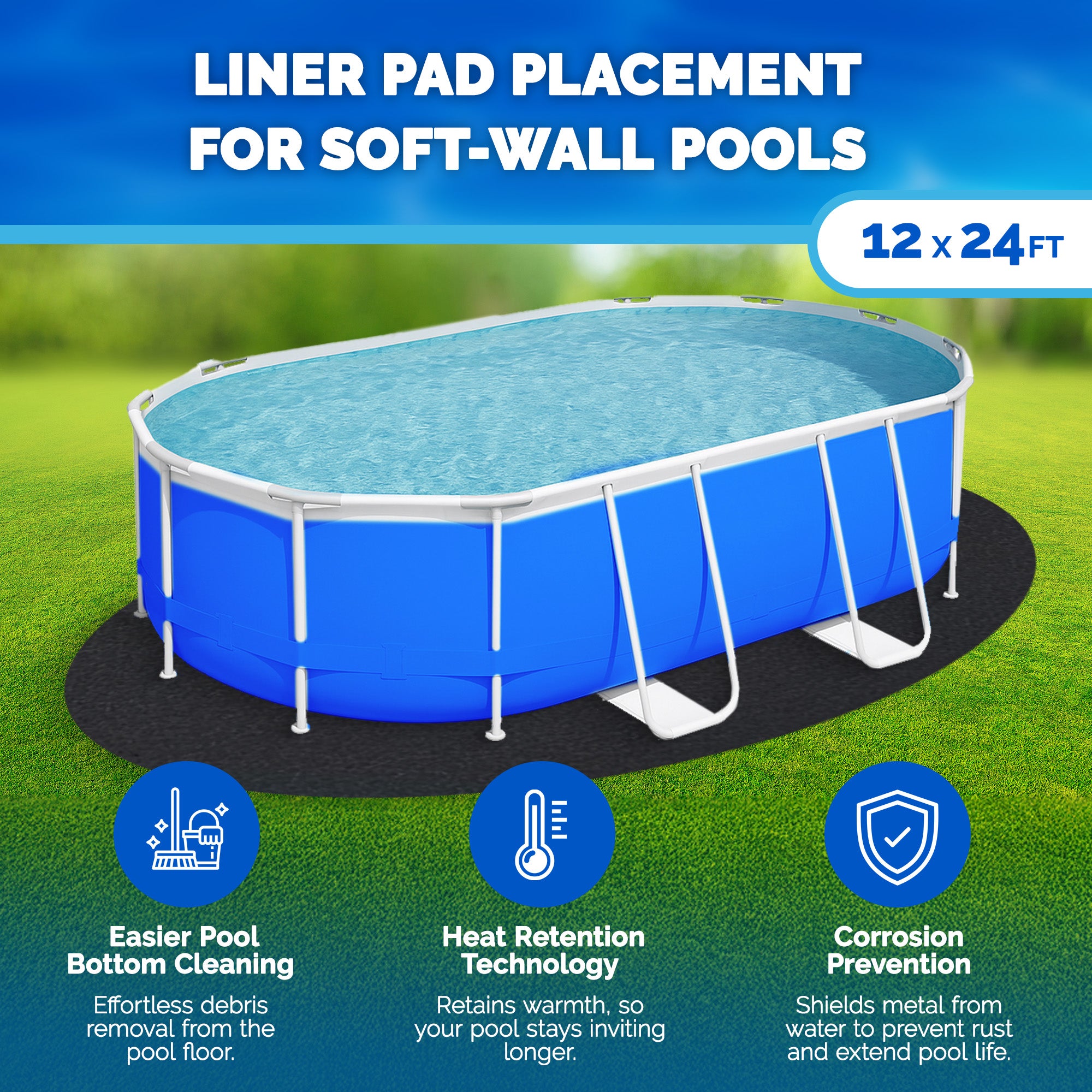 Swimline Hydrotools Above Ground Oval Liner Pad, Protector Mat, 12x24'(Open Box) - VMInnovations