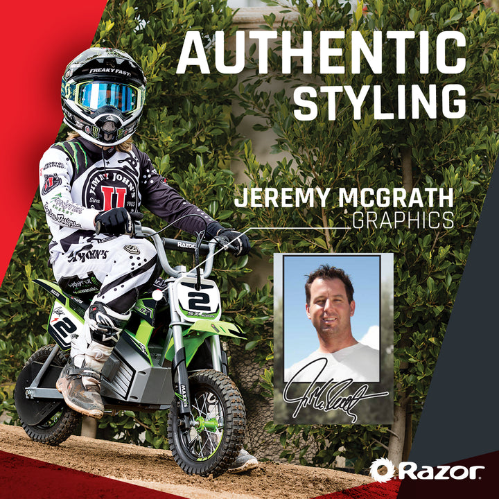 Razor McGrath Pneumatic Knobby Tires Electric Dirt Rocket Bike, Green (Open Box)
