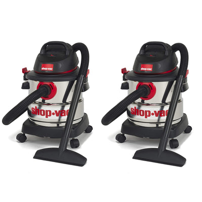 Shop Vac Stainless Steel Portable 5 Gal Wet Dry Vacuum Cleaner & Blower (2 Pack)