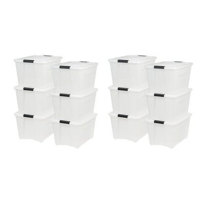 IRIS 12 Pack 54 Quart Stack and Pull Storage Container Box Bin System w/ Lids