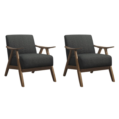 Lexicon Damala Collection Retro Inspired Wood Accent Chair, Dark Grey (2 Pack)