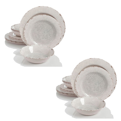 Gibson Studio California Mauna 12-Piece Durable Melamine Dinnerware Set (2 Pack)