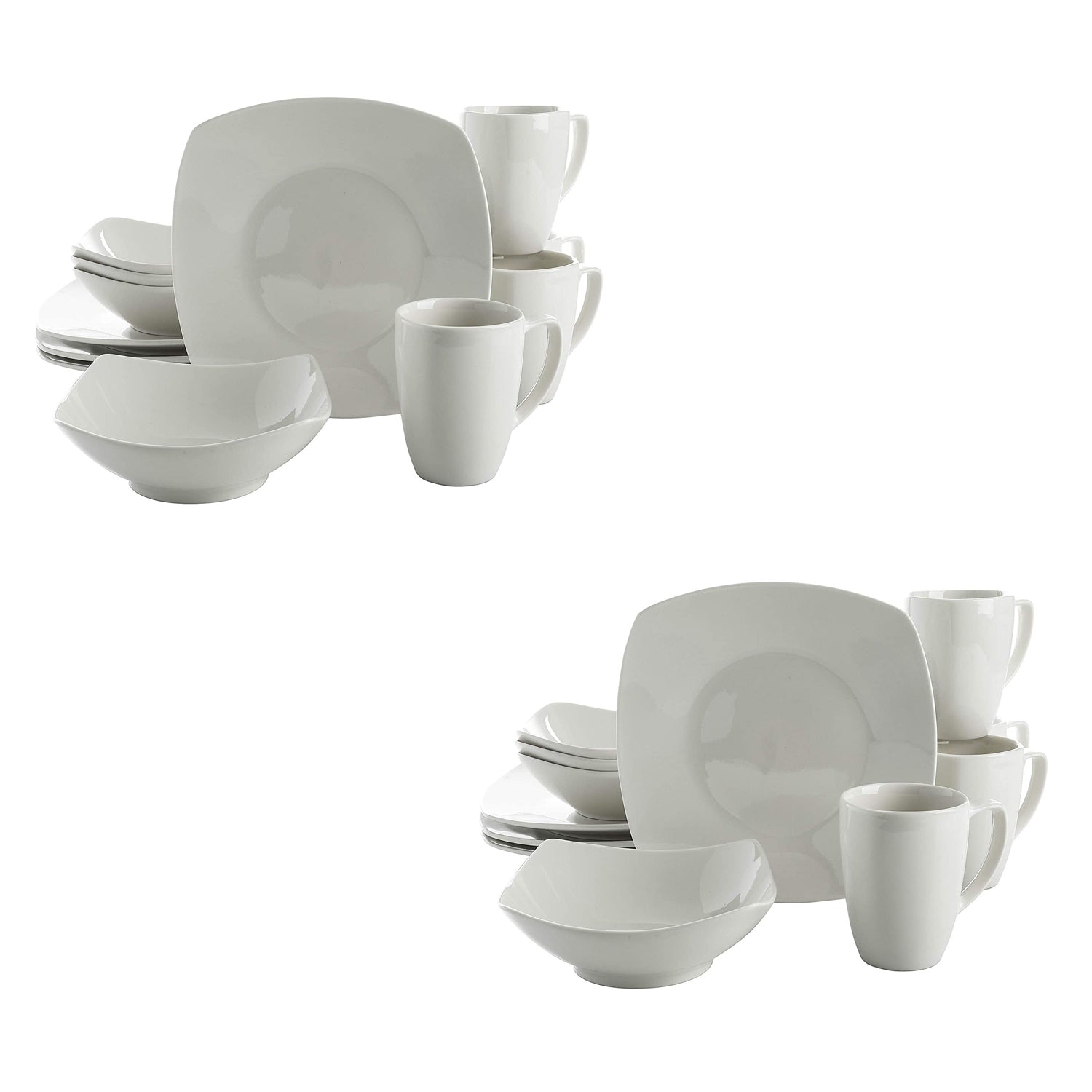 Gibson Zen Buffetware 12 Piece Square Dinnerware Plate, Bowl, & Mug Set (2 Pack) - VMInnovations