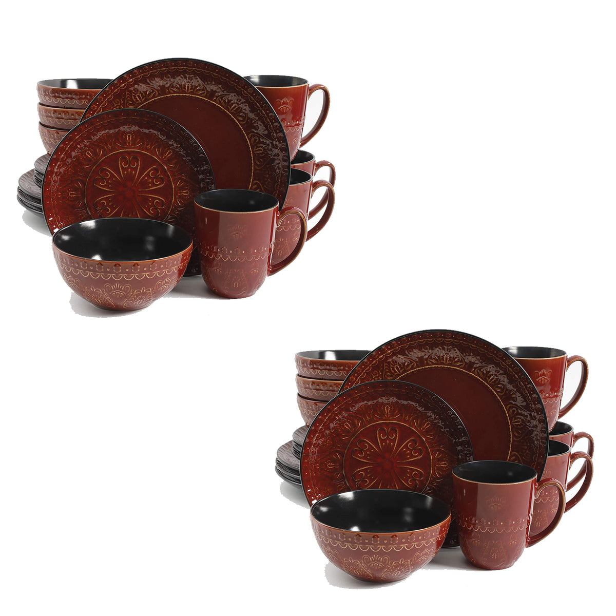 Gibson Elite Milanto Durable Stoneware Glazed, 16-Piece Dinnerware Set (2 Pack)