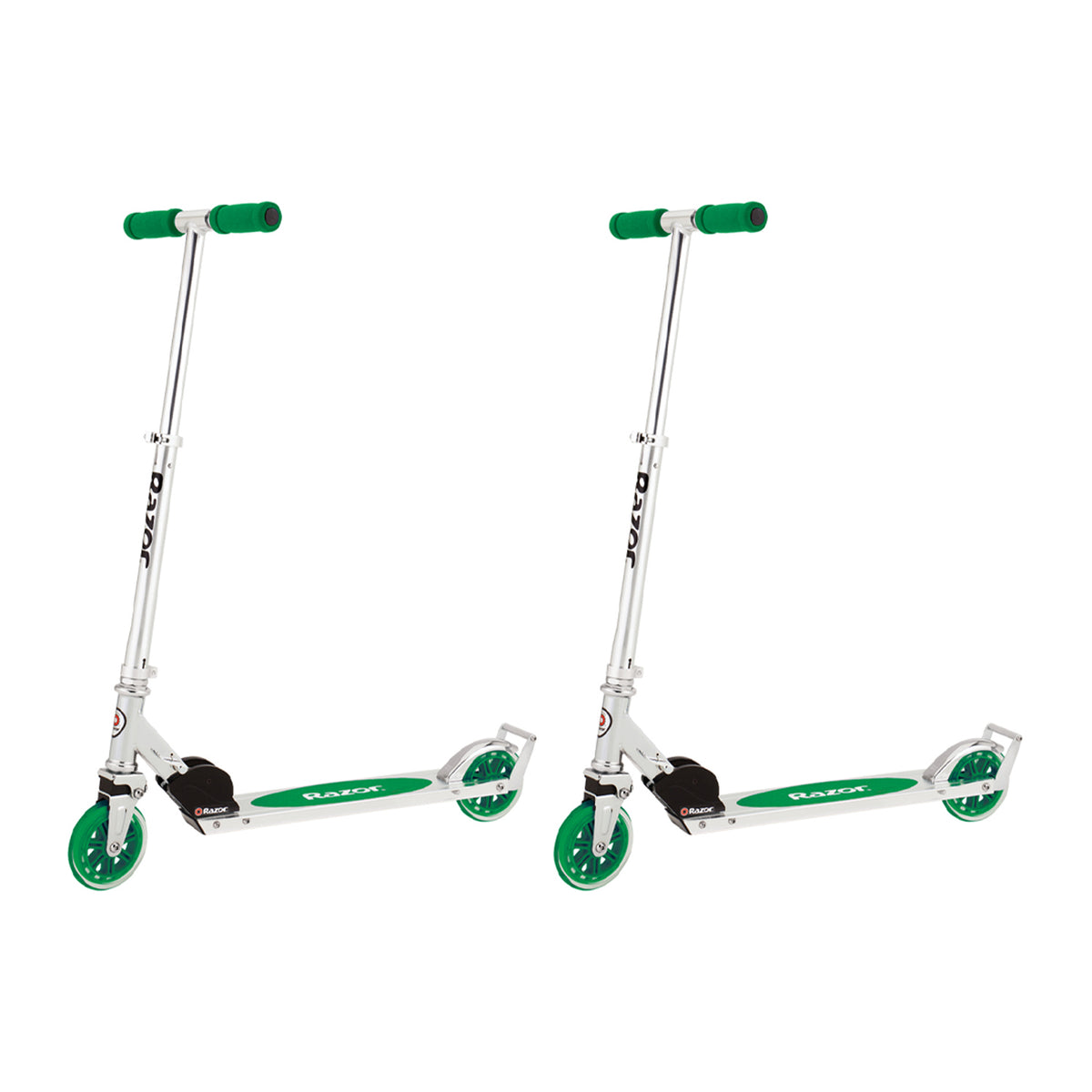 Razor A3 Kids Folding Portable Kick Push Scooter w/ Wheelie Bar, Green (2-Pack)
