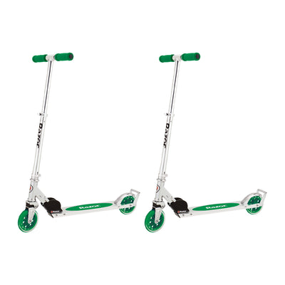 Razor A3 Kids Folding Portable Kick Push Scooter w/ Wheelie Bar, Green (2-Pack)