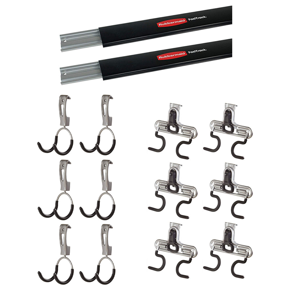 Rubbermaid 2 48 Inch Horizontal Wall Storage Rail w/ Garage & S Hooks (6 Pack)