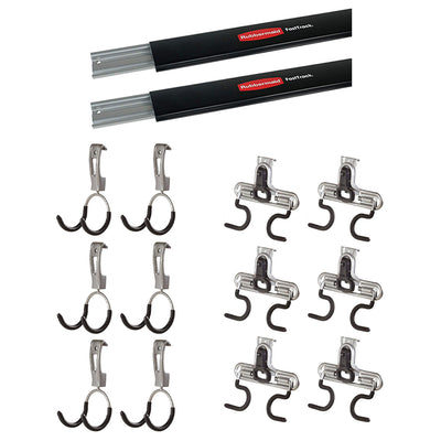 Rubbermaid 2 48 Inch Horizontal Wall Storage Rail w/ Garage & S Hooks (6 Pack)