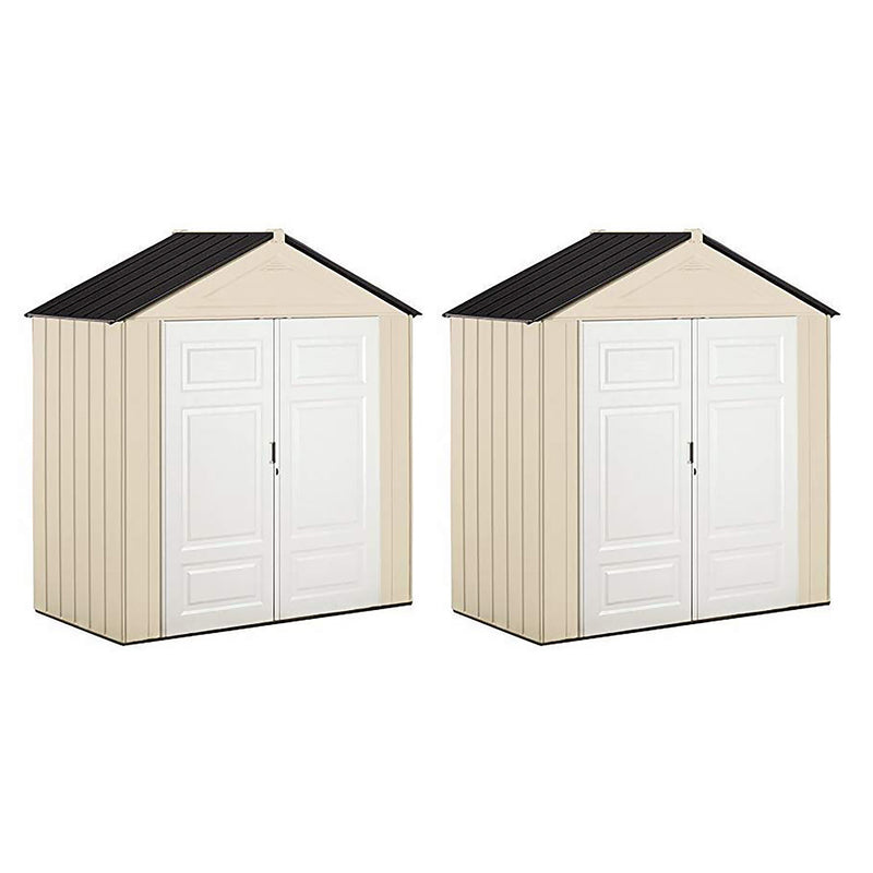 Rubbermaid 7x3 Foot Double Wall Plastic Utility Storage Shed, Sandstone (2 Pack)