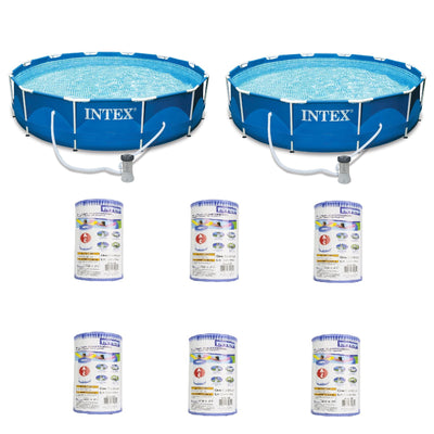 Intex 12' x 30" Metal Frame Round Pool (2 Pack) & Replacement Cartridge (6 Pack)