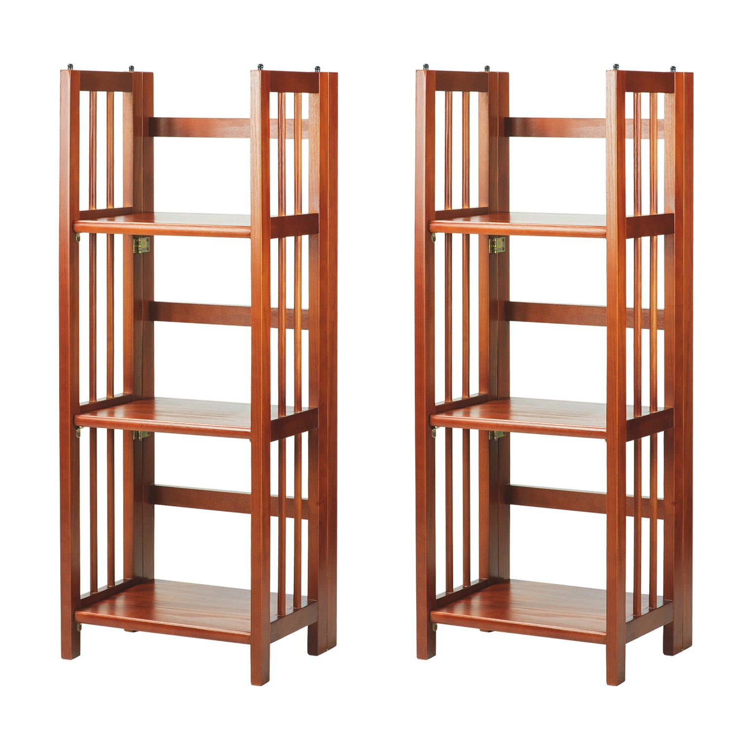 Casual Home 3 Shelf 14 Inch Folding Wood Bookcase, Mahogany  (2 Pack)