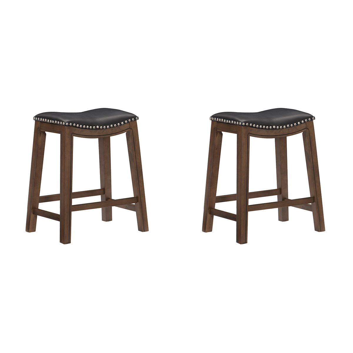 Homelegance 24" Counter Height Wooden Saddle Seat Barstools, Black (2 Pack)