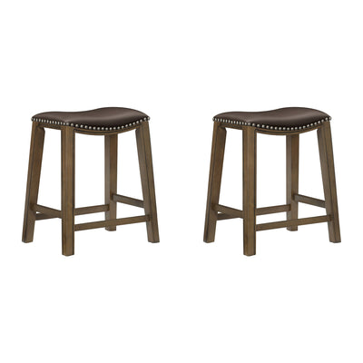 Homelegance 24" Counter Height Wooden Stool Saddle Seat Barstool, Brown (2 Pack) - VMInnovations