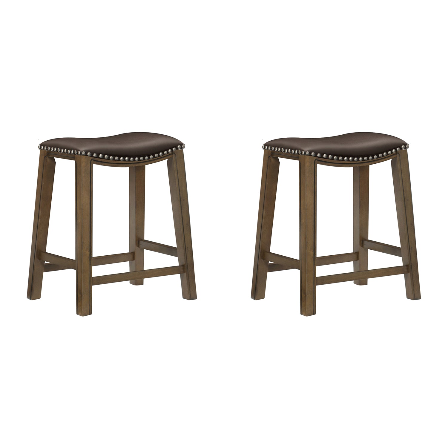 Homelegance 24" Counter Height Wooden Stool Saddle Seat Barstool, Brown (2 Pack) - VMInnovations