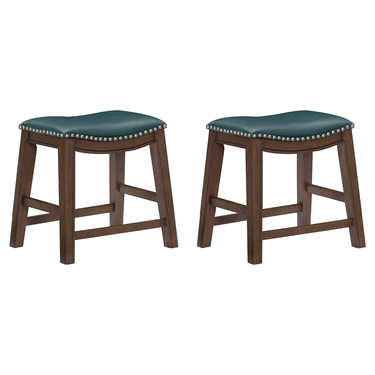 Homelegance 18" Dining Height Wooden Saddle Seat Barstool, Green Brown (2 Pack) - VMInnovations