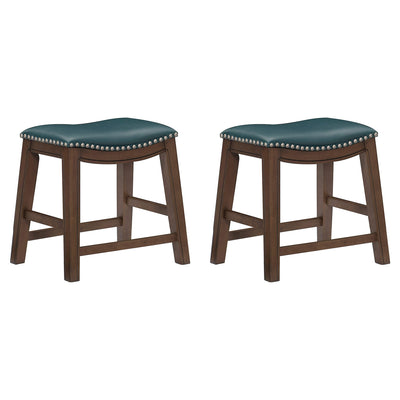 Homelegance 18" Dining Height Wooden Saddle Seat Barstool, Green Brown (2 Pack)