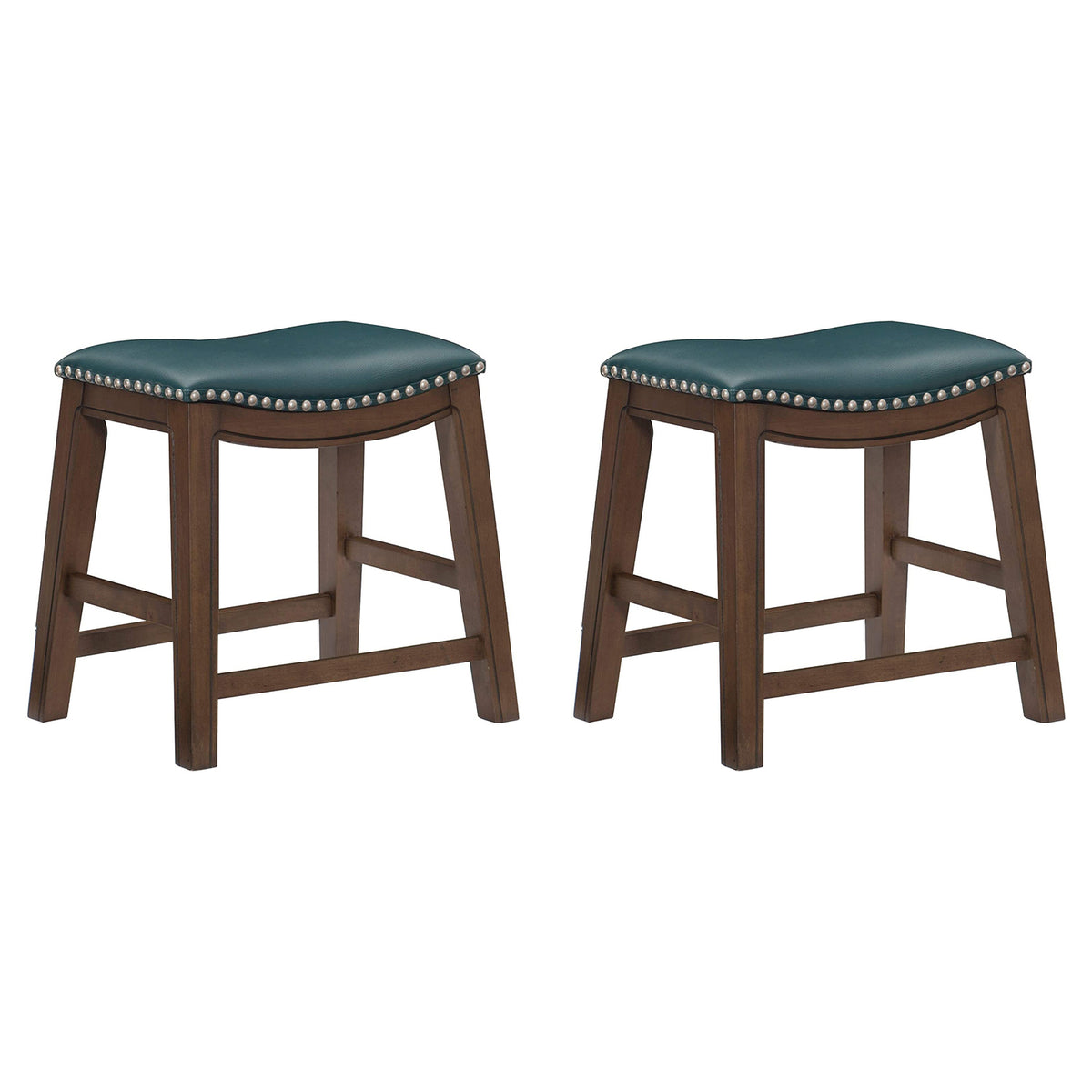 Homelegance 18" Dining Height Wooden Saddle Seat Barstool, Green Brown (2 Pack)